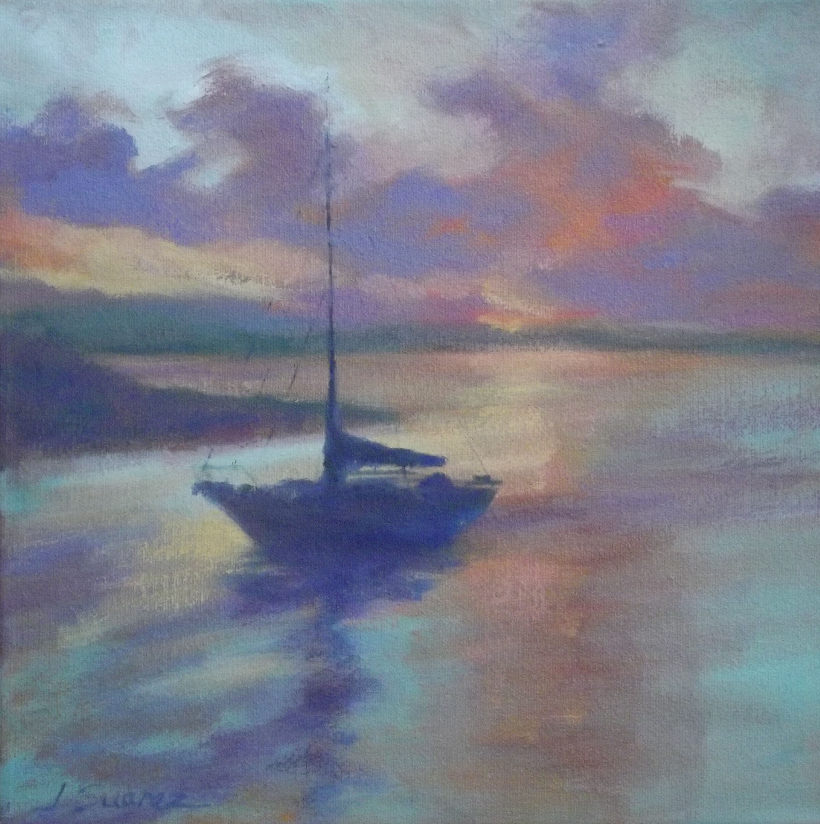 J_Suarez_Turquiose Sunset Sail_12x12_Oil